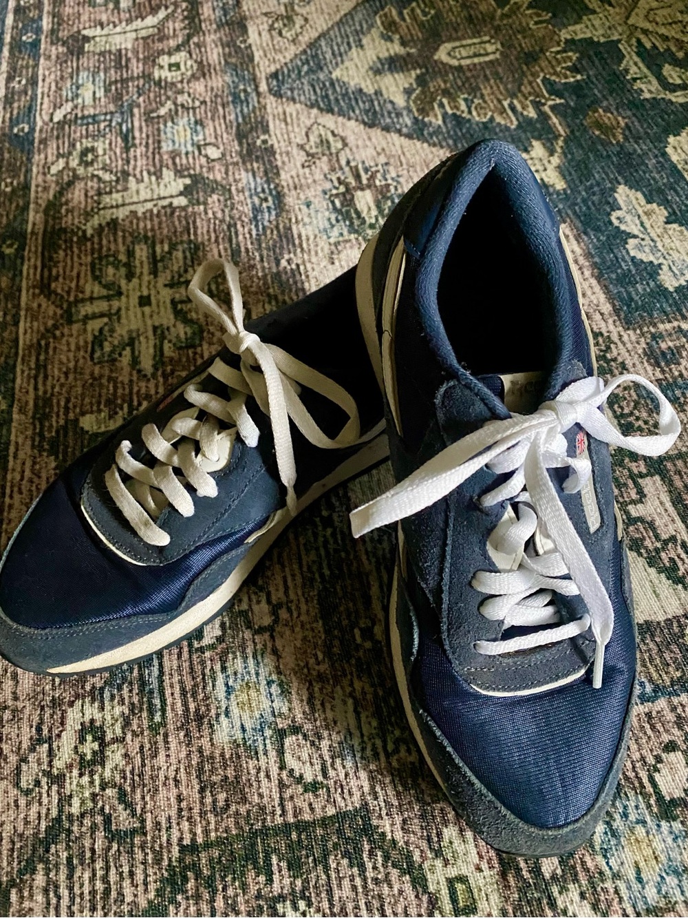 Men's Navy Blue Nylon Reebok Sneakers with White Accents